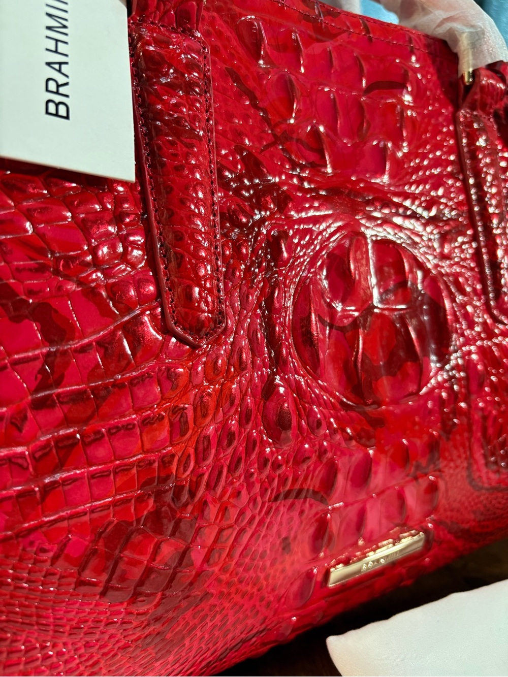 Brahmin NWT Sm Finley - Red Flare - Metallic - Front EYE -Feminine -Bold - Picture 13 of 16